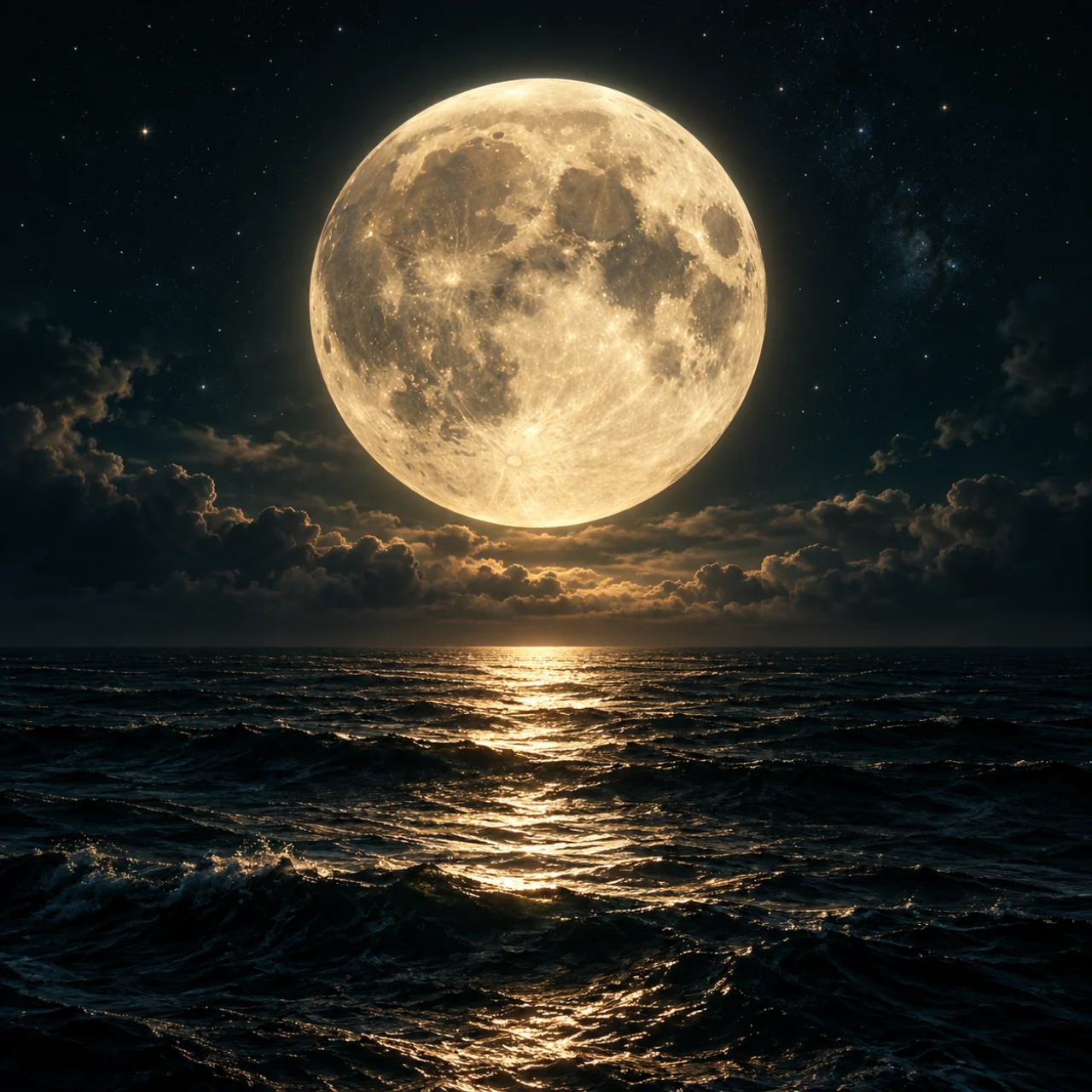Moonlight reflected in the quiet surface of the ocean.